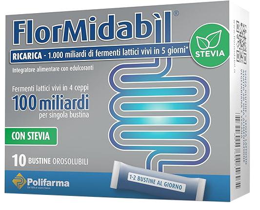 FlorMidabil Ricarica Con Stevia Integratore Con 100 Miliardi di Fermenti Lattici