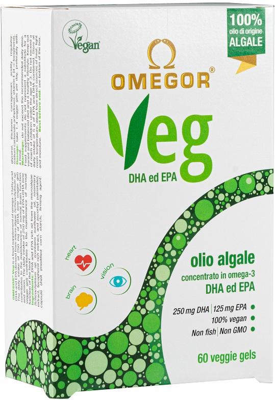 Omegor Veg Integratore Omega3 EPA DHA Funzione Cerebrale e Cardiaca 60 Capsule