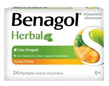 Benagol Herbal Integratore per il Mal di Gola Gusto Miele 24 Pastiglie