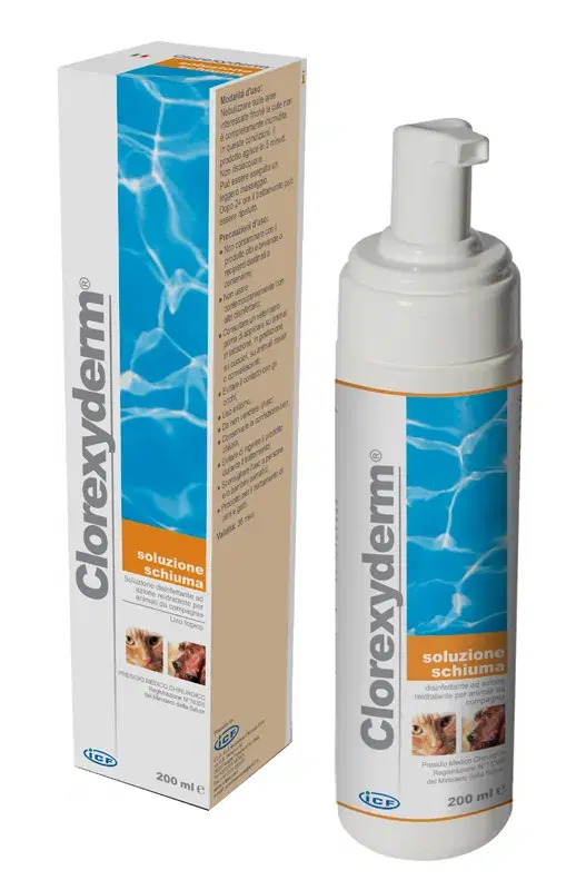 ICF Farmaceutici Linea Animali Domestici Clorexyderm Schiuma Cani e Gatti 200 ml
