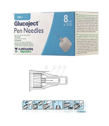 Glucoject Pen Needles 31G 8mm Aghi per Penne da Insulina 100 Pezzi