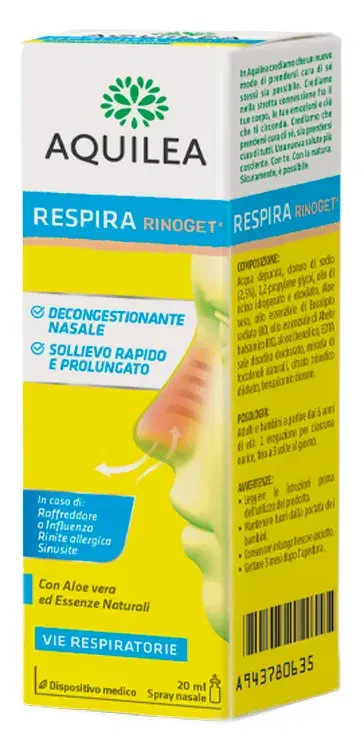Aquilea Respira Rinoget Spray Decongestionante Ipertonico Con Aloe Vera 20 ml
