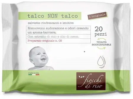 Fiocchi Di Riso Salviette Talco Non Talco Rinfrescanti e Lenitive 20 Pezzi