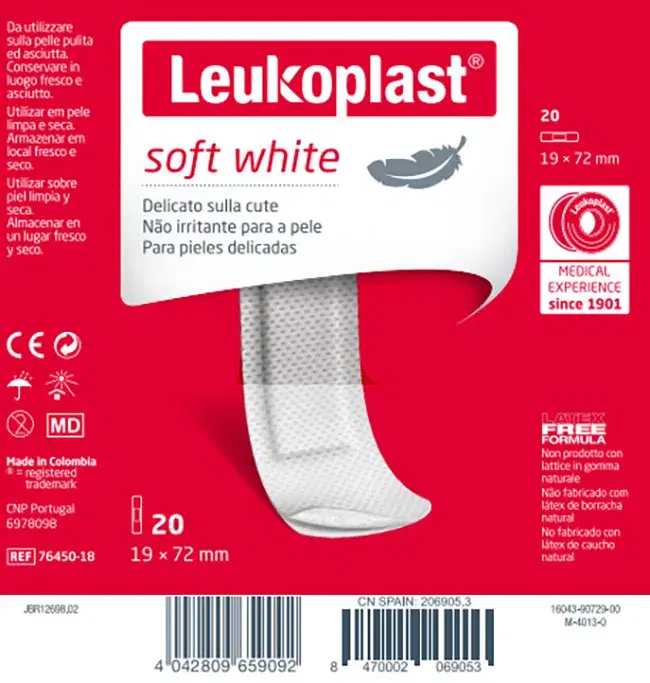 Leukoplast Soft White Cerotti Delicati sulla Cute 19X72 mm 20 Pezzi Piccoli