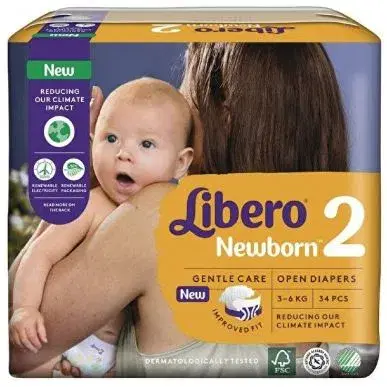 Libero Newborn Taglia 2 Pannolino Bambino 3-6Kg 34 Pezzi