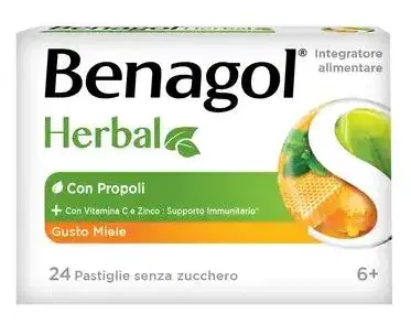 Benagol Herbal Integratore per il Mal di Gola Gusto Miele 24 Pastiglie