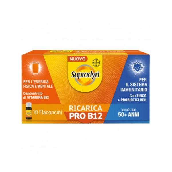 Supradyn Ricarica Pro B12 Integratore Adulti 50+ Vitamina B12,Zinco e Probiotici Vivi 10 Flaconcini