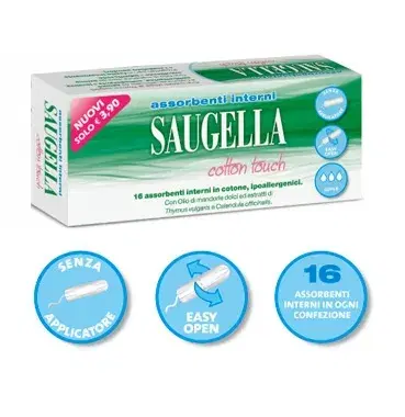 Saugella Linea Cotton Touch 16 Assorbenti Interni in Puro Cotone Misura Super