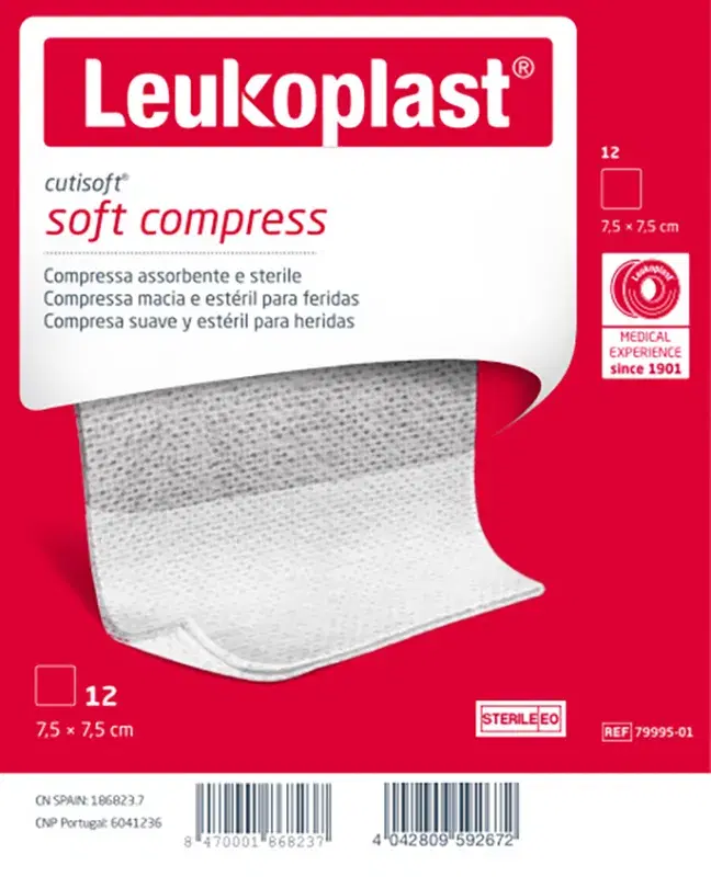 Leukoplast Cutisoft Compresse Sterili di Garza Idrofila TNT 7,5x7,5cm 12 Pezzi