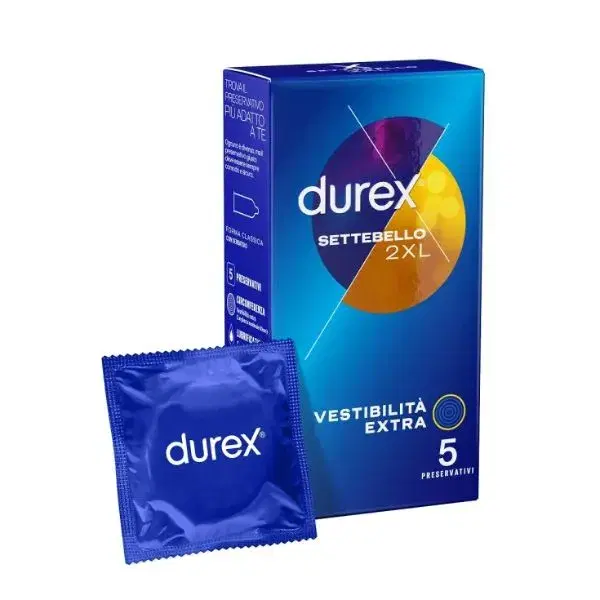 Durex Settebello 2 XL Profilattici Vestibilità Extra 5 Pezzi